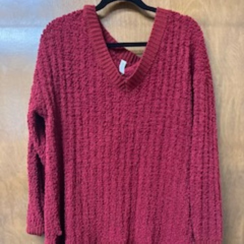 Glitzy Girlz 2X Red Lightweight Long Tunic Sweater